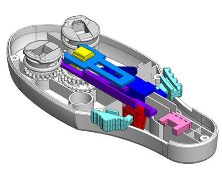 Internal view showing prototype of a tensioning device used for tightening the mitral annulus of the heart