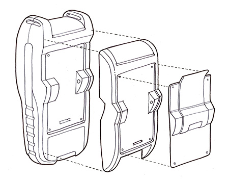 Fiber optic testing device exploded view sketch