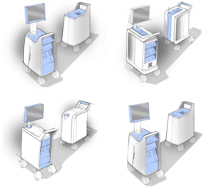 multiple sketches of a medical cart for Teleflex